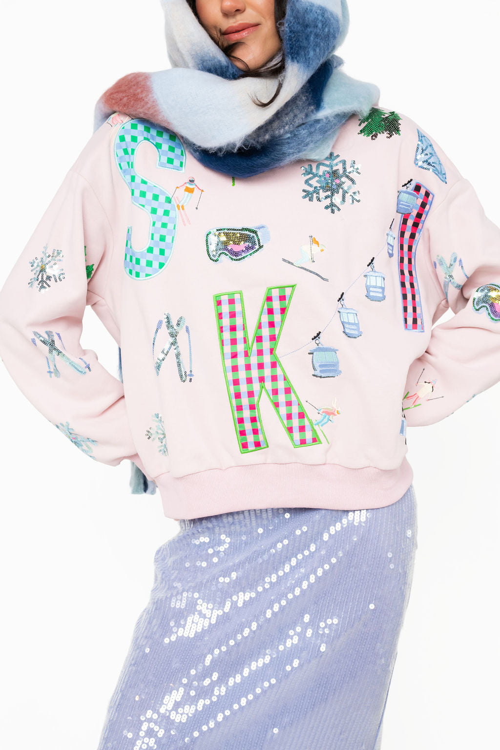 Queen of Sparkles Pink SKI Icon Sweatshirt-sweatshirt-Queen Of Sparkles-Deja Nu Boutique, Women's Fashion Boutique in Lampasas, Texas