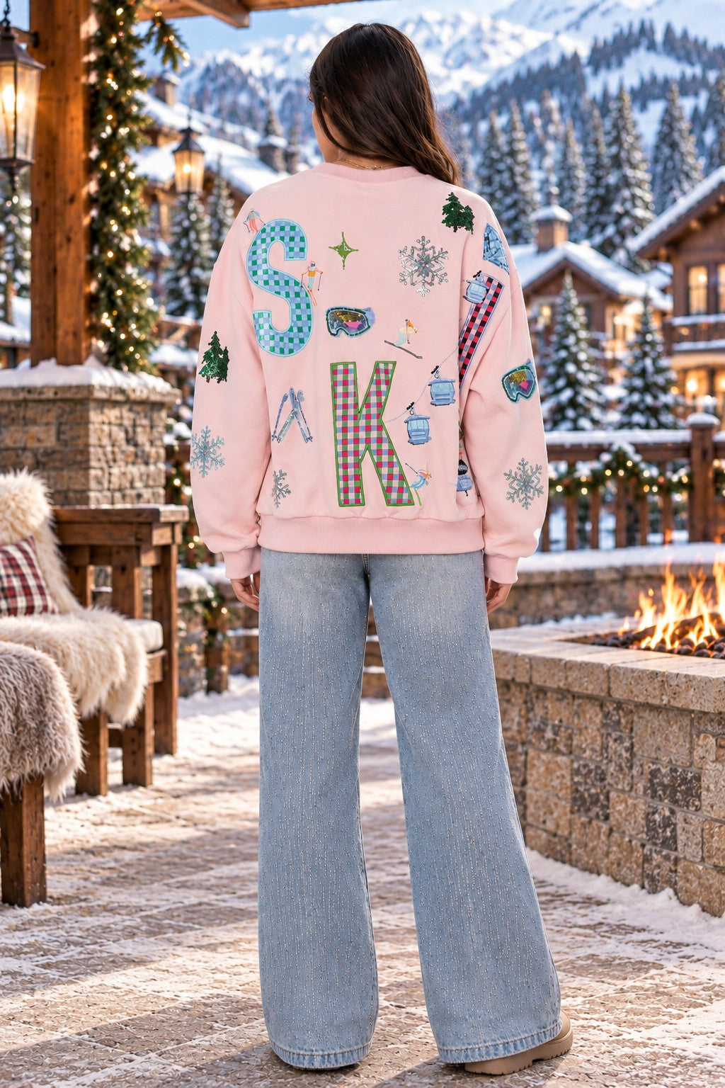 Queen of Sparkles Pink SKI Icon Sweatshirt-sweatshirt-Queen Of Sparkles-Deja Nu Boutique, Women's Fashion Boutique in Lampasas, Texas