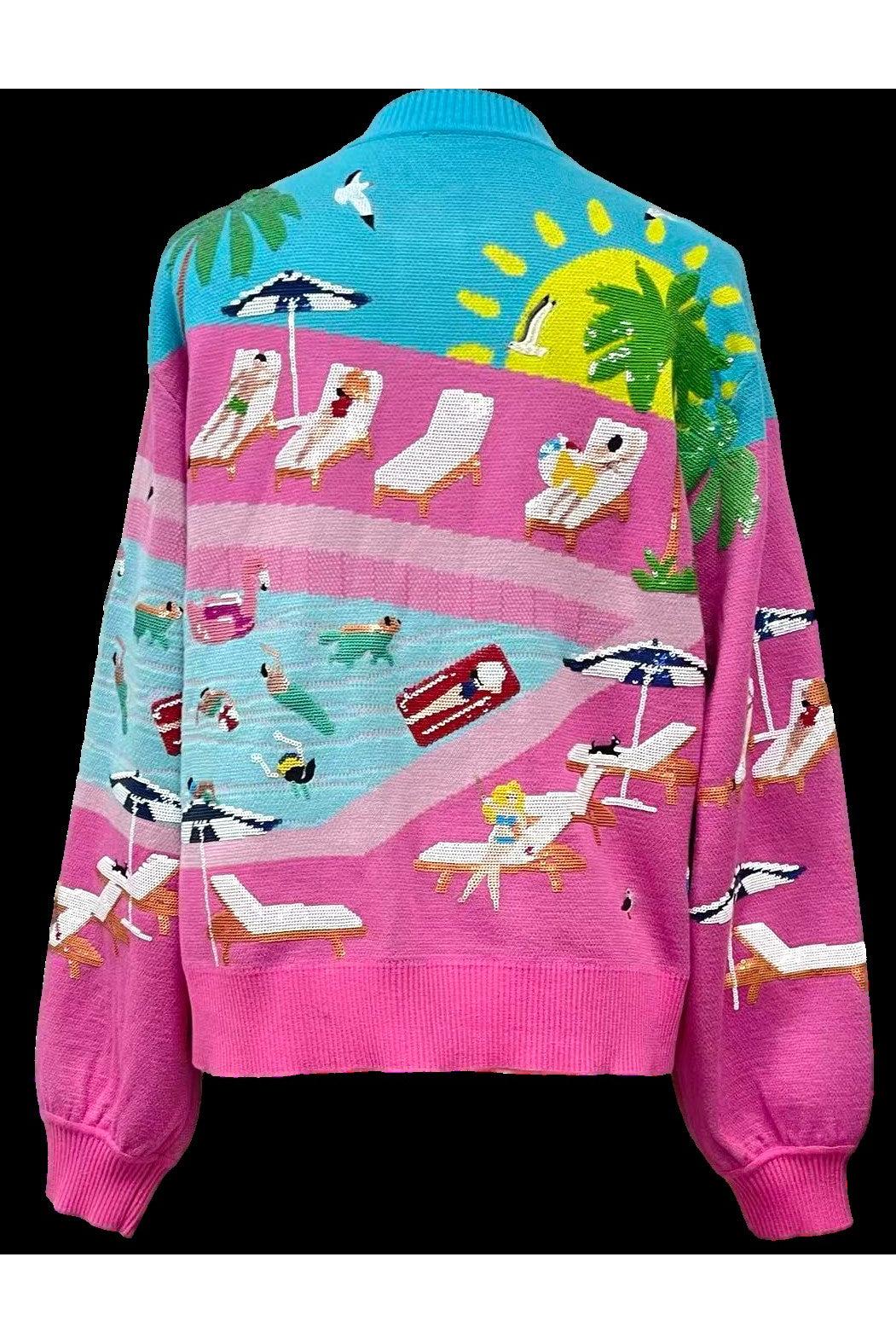 Queen of Sparkles Pink Swimming Pool Button-Up Cardigan-Cardigans & Kimonos-Queen Of Sparkles-Deja Nu Boutique, Women's Fashion Boutique in Lampasas, Texas