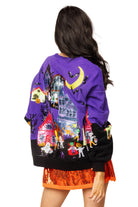 Queen of Sparkles Purple Trick or Treat Halloween Scene Sweatshirt-sweatshirt-Queen Of Sparkles-Deja Nu Boutique, Women's Fashion Boutique in Lampasas, Texas