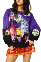 Queen of Sparkles Purple Trick or Treat Halloween Scene Sweatshirt-sweatshirt-Queen Of Sparkles-Deja Nu Boutique, Women's Fashion Boutique in Lampasas, Texas