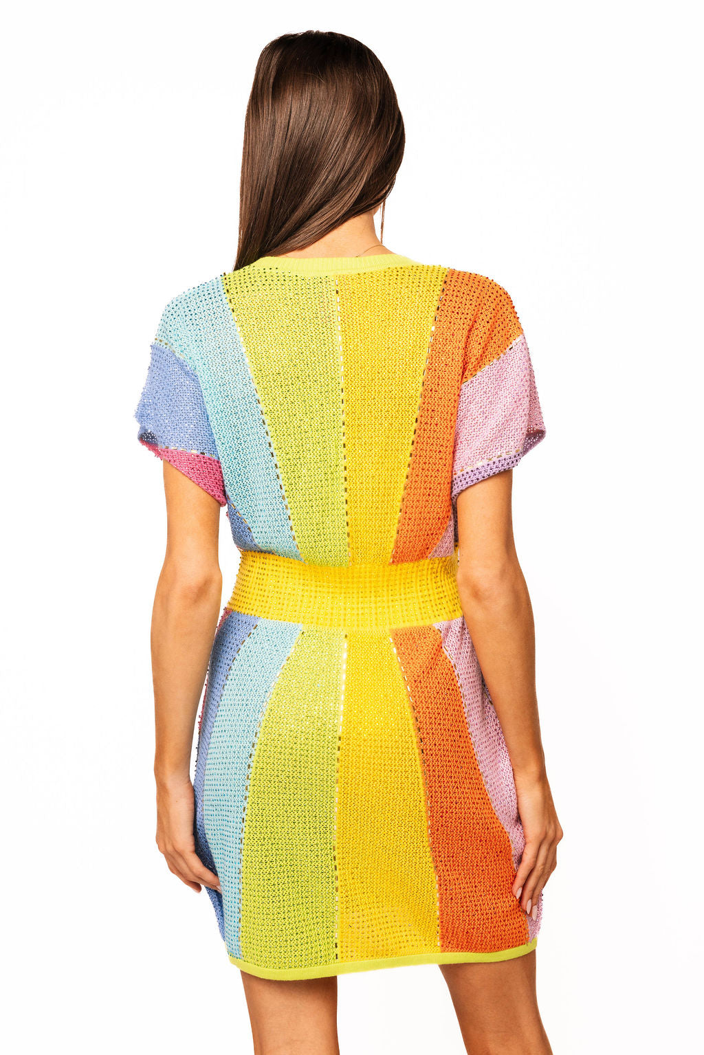 Queen of Sparkles Rainbow Rhinestone V-Neck Dress-mini dress-Queen Of Sparkles-Deja Nu Boutique, Women's Fashion Boutique in Lampasas, Texas