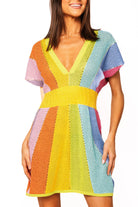 Queen of Sparkles Rainbow Rhinestone V-Neck Dress-mini dress-Queen Of Sparkles-Deja Nu Boutique, Women's Fashion Boutique in Lampasas, Texas