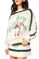 Queen of Sparkles Ivory & Green Striped ‘Santa Baby’ Gnome Sweater-Sweaters-Queen Of Sparkles-Deja Nu Boutique, Women's Fashion Boutique in Lampasas, Texas