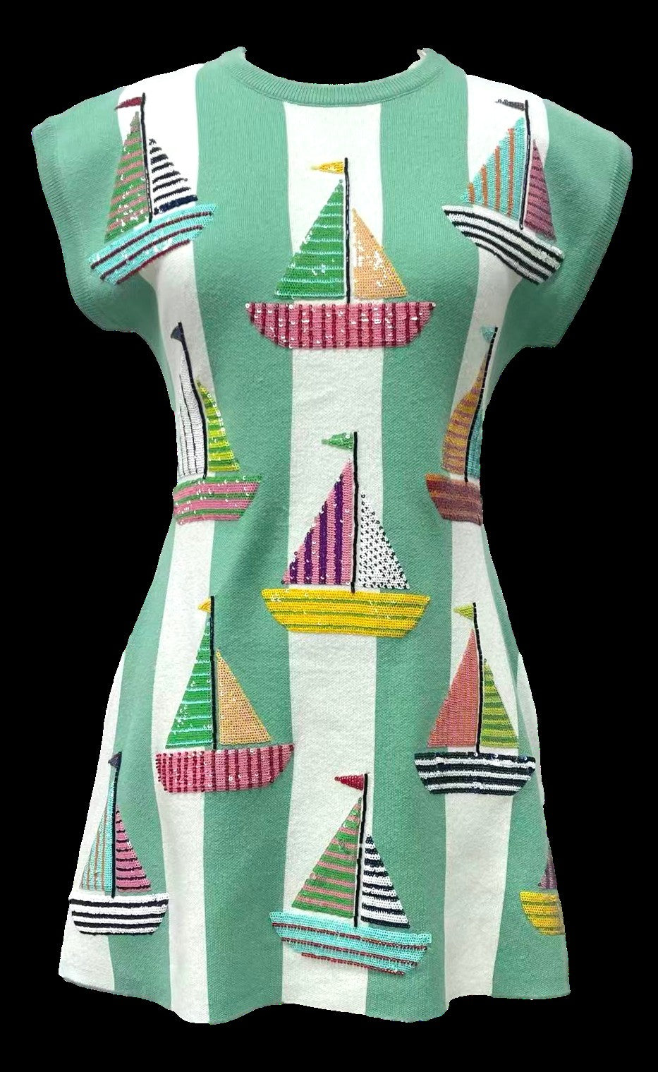 Queen of Sparkles Seafoam Striped Sailboat Knit Tank Dress-Dresses-Queen Of Sparkles-Deja Nu Boutique, Women's Fashion Boutique in Lampasas, Texas