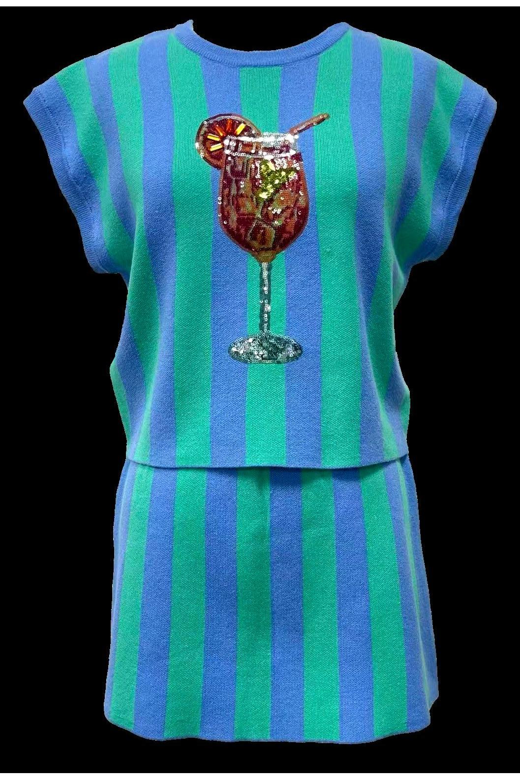 Queen of Sparkles Blue & Teal Striped Cocktail Knit Top-Camis/Tanks-Queen Of Sparkles-Deja Nu Boutique, Women's Fashion Boutique in Lampasas, Texas