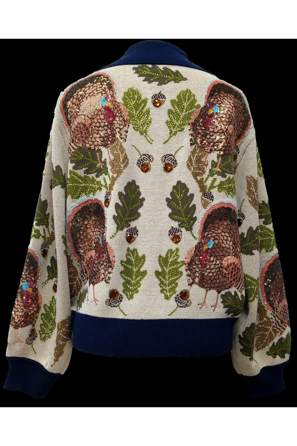 Queen of Sparkles Navy Trim Turkey, Leaf & Acorn Button Up Cardigan-Cardigans & Kimonos-Queen Of Sparkles-Deja Nu Boutique, Women's Fashion Boutique in Lampasas, Texas