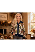 Queen of Sparkles Navy Trim Turkey, Leaf & Acorn Button Up Cardigan-Cardigans & Kimonos-Queen Of Sparkles-Deja Nu Boutique, Women's Fashion Boutique in Lampasas, Texas