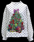 Queen of Sparkles White & Black Polka Dot Multi Christmas Tree Mockneck Sweatshirt-sweatshirt-Queen Of Sparkles-Deja Nu Boutique, Women's Fashion Boutique in Lampasas, Texas