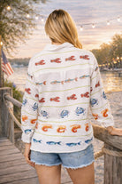 Queen of Sparkles White Striped Seafood Gauze Button Up Top-shirts-Queen Of Sparkles-Deja Nu Boutique, Women's Fashion Boutique in Lampasas, Texas