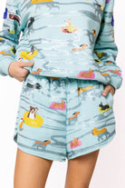 Queen of Sparkles Blue Dogs Swimming on Floats Shorts-Shorts-Queen Of Sparkles-Deja Nu Boutique, Women's Fashion Boutique in Lampasas, Texas