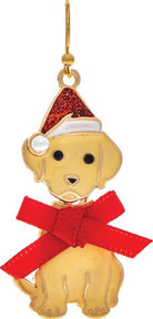 Rain Gold Golden Retriever Santa Hat Bow Bobble Dog Enamel Earrings-Earrings-Rain Jewelry Collection-Deja Nu Boutique, Women's Fashion Boutique in Lampasas, Texas