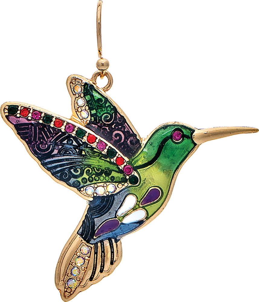 Rain Gold Multicolor Inlay Crystal Hummingbird Earrings-Earrings-Rain Jewelry Collection-Deja Nu Boutique, Women's Fashion Boutique in Lampasas, Texas