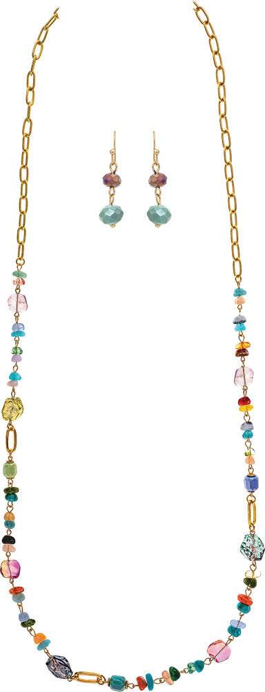 Rain Gold Multicolor Mixed Bead Candy Long 36" Necklace Set-Necklace-Rain Jewelry Collection-Deja Nu Boutique, Women's Fashion Boutique in Lampasas, Texas