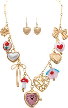 Rain Gold Pink Multicolor Glass Bead Faux Watch Charm Flower Heart Birdhouse Mushroom Necklace Set-charm necklace-Rain Jewelry Collection-Deja Nu Boutique, Women's Fashion Boutique in Lampasas, Texas