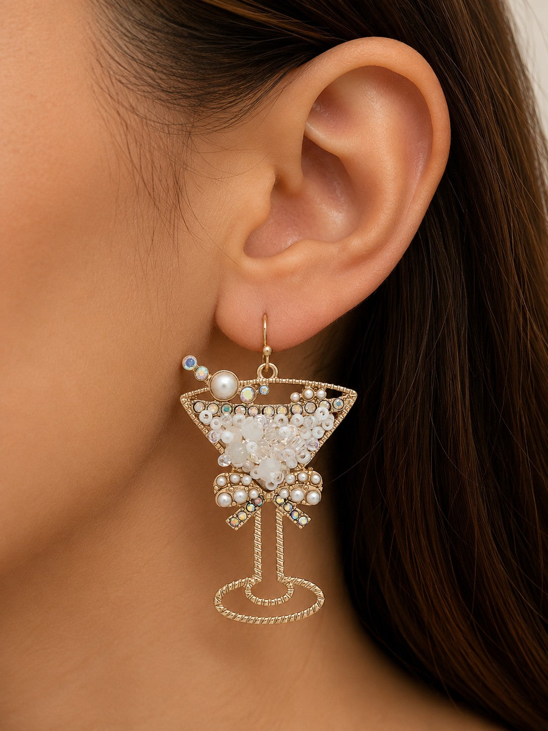 Rain Gold White Bling Martini Glass Earrings-Earrings-Rain Jewelry Collection-Deja Nu Boutique, Women's Fashion Boutique in Lampasas, Texas