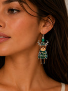 Rain Silver Green Sweater Reindeer Bobble Head Holiday Lights Sweater Enamel Earrings-Earrings-Rain Jewelry Collection-Deja Nu Boutique, Women's Fashion Boutique in Lampasas, Texas