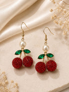 Red Rhinestone Cherry Drop Earrings-Earrings-Deja Nu-Deja Nu Boutique, Women's Fashion Boutique in Lampasas, Texas