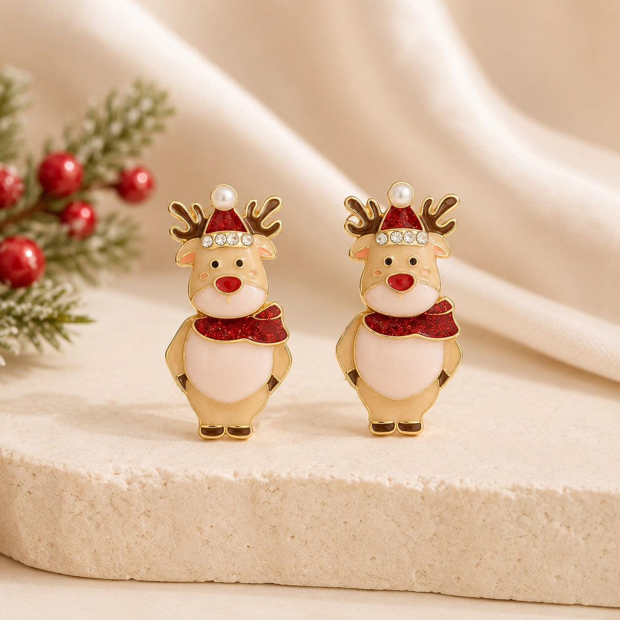 Reindeer Enamel Moving Post Earrings-Earrings-Deja Nu-Deja Nu Boutique, Women's Fashion Boutique in Lampasas, Texas