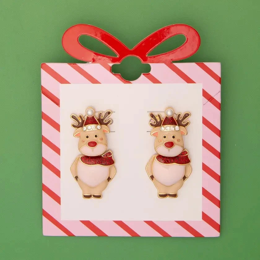 Reindeer Enamel Moving Post Earrings-Earrings-Deja Nu-Deja Nu Boutique, Women's Fashion Boutique in Lampasas, Texas