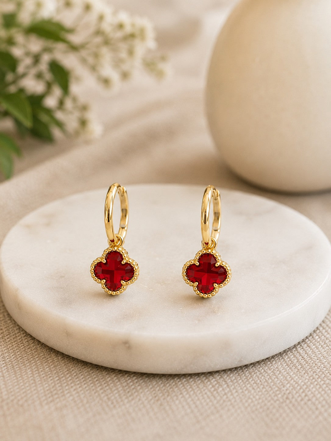 Ruby Red Clover Necklace & Earring Collection-Necklace Set-Deja Nu-Deja Nu Boutique, Women's Fashion Boutique in Lampasas, Texas