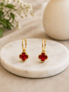 Ruby Red Clover Necklace & Earring Collection-Necklace Set-Deja Nu-Deja Nu Boutique, Women's Fashion Boutique in Lampasas, Texas