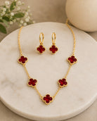 Ruby Red Clover Necklace & Earring Collection-Necklace Set-Deja Nu-Deja Nu Boutique, Women's Fashion Boutique in Lampasas, Texas