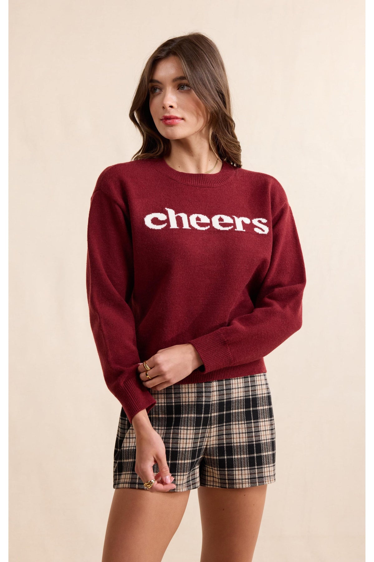 Sadie & Sage Cheers Sweater in Burgundy & Ivory-Graphic Sweaters-Sadie & Sage-Deja Nu Boutique, Women's Fashion Boutique in Lampasas, Texas