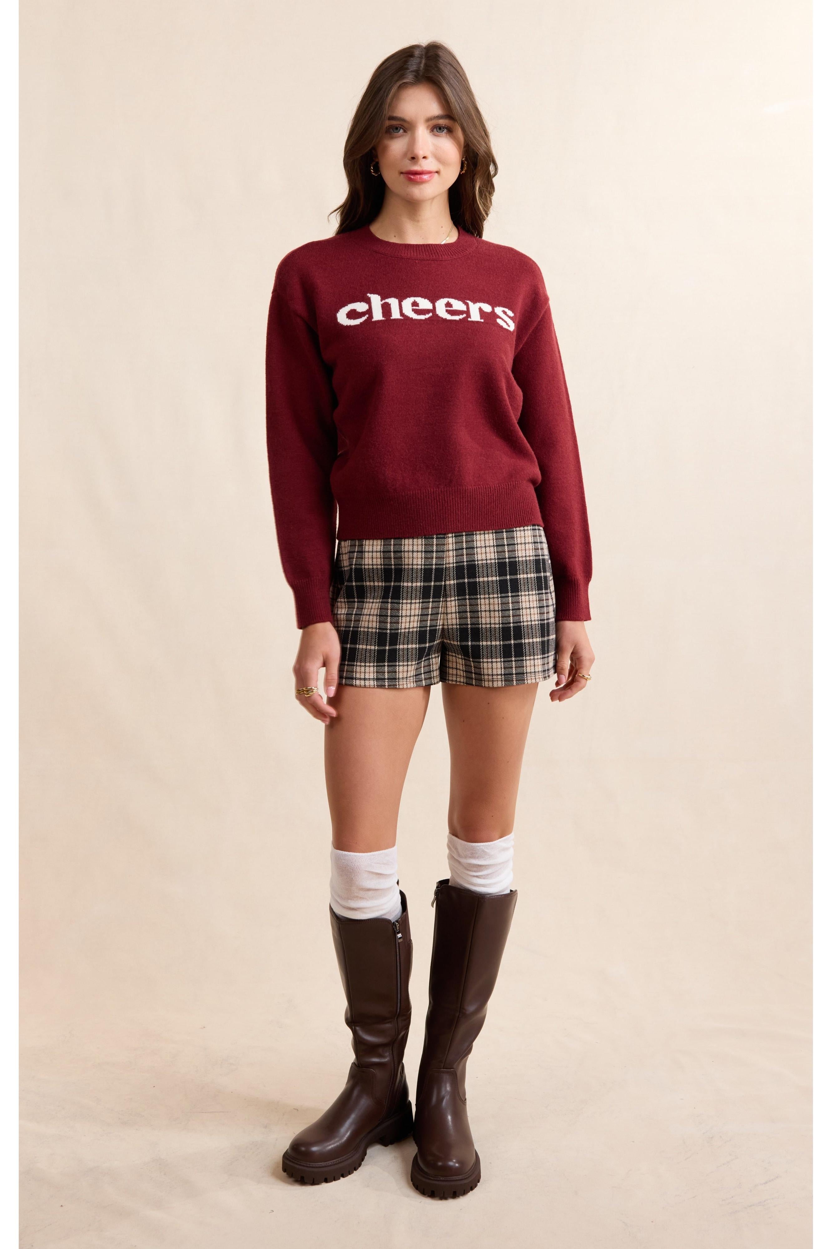 Sadie & Sage Cheers Sweater in Burgundy & Ivory-Graphic Sweaters-Sadie & Sage-Deja Nu Boutique, Women's Fashion Boutique in Lampasas, Texas