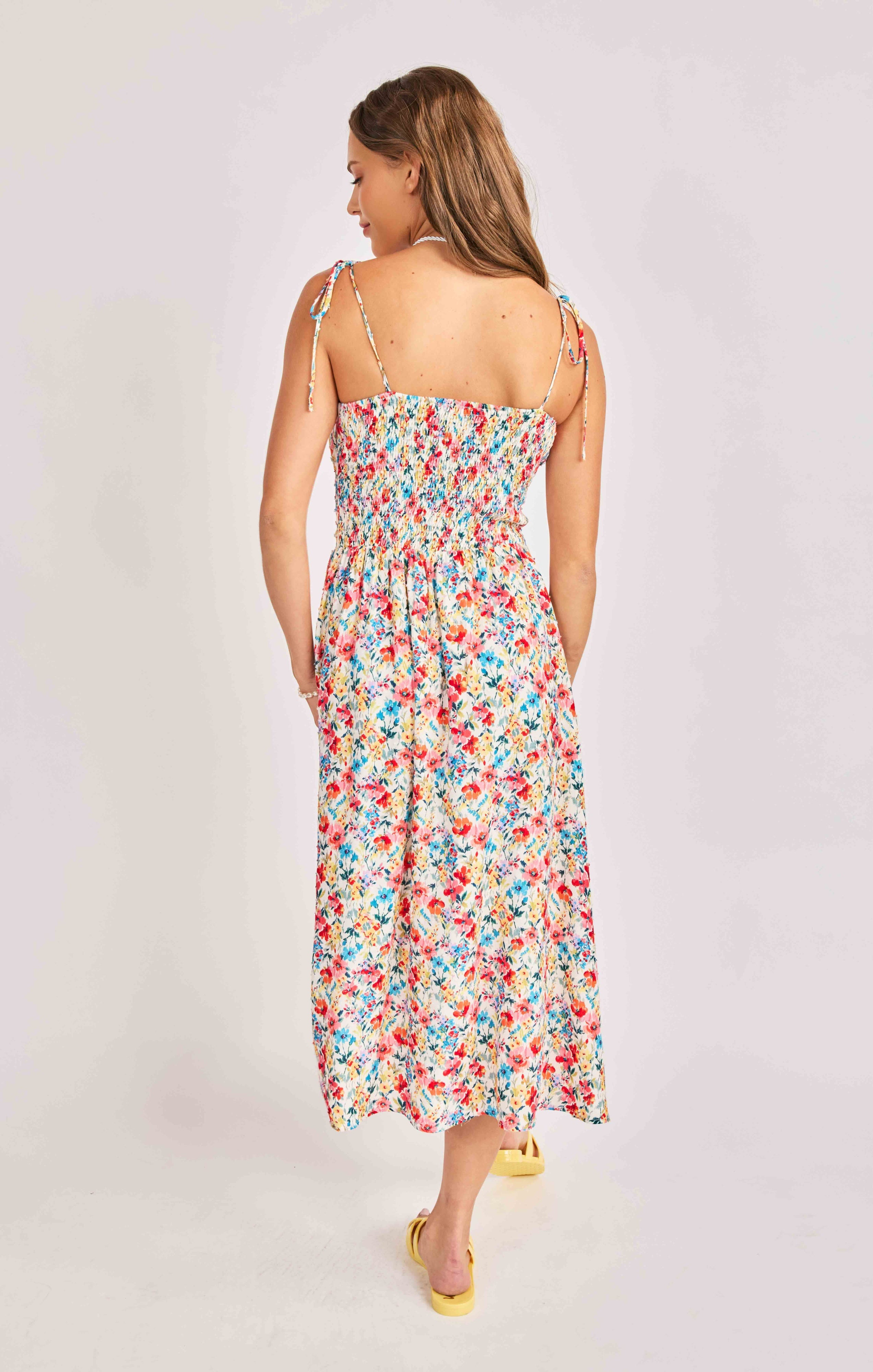 Sadie & Sage Cove Tie Strap Floral Midi Dress – Cream Multi-Midi Dresses-Sadie & Sage-Deja Nu Boutique, Women's Fashion Boutique in Lampasas, Texas