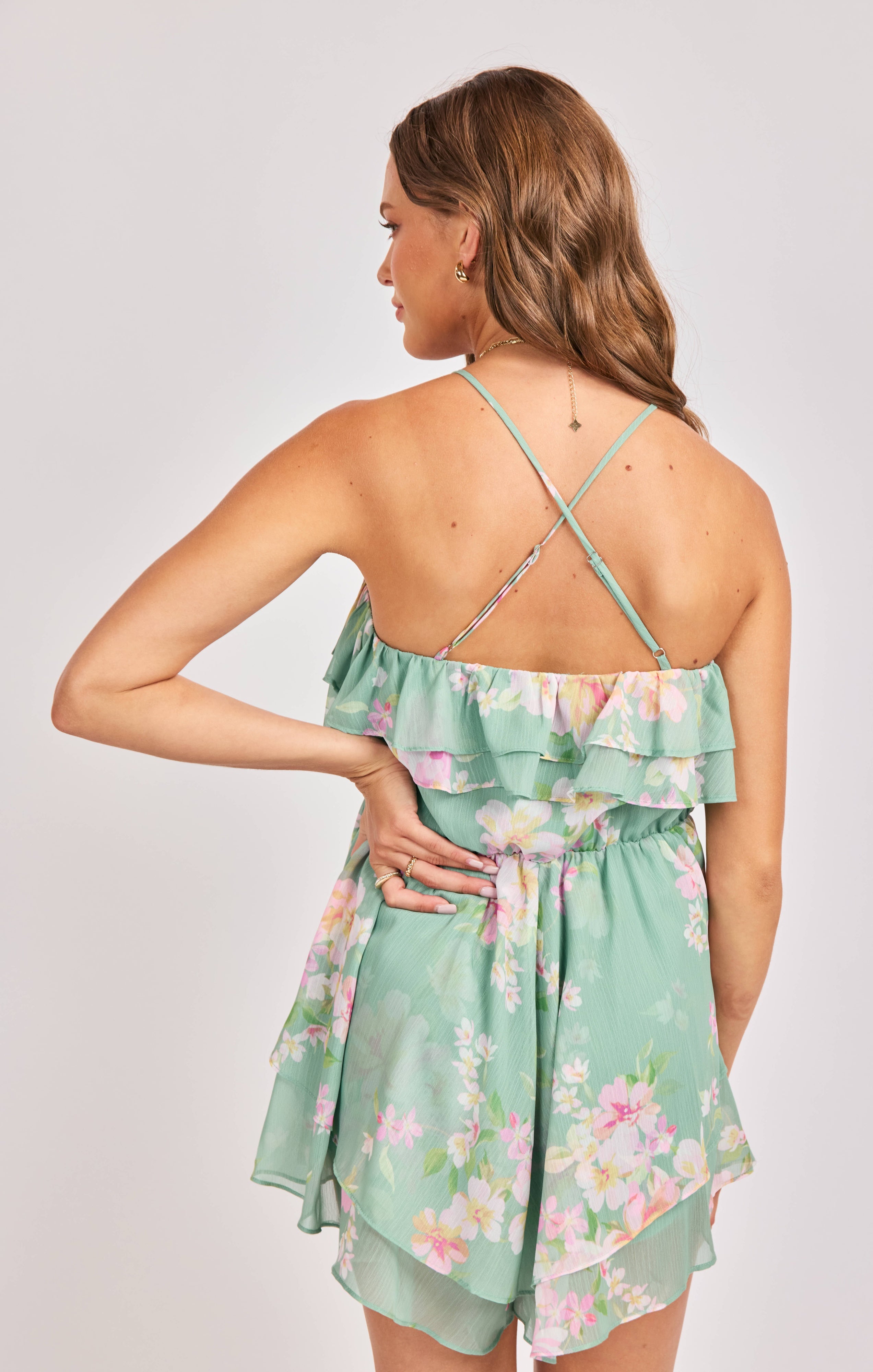 Sadie & Sage Desert Rose Sage Floral Ruffle Romper-Rompers & Jumpsuits-Sadie & Sage-Deja Nu Boutique, Women's Fashion Boutique in Lampasas, Texas