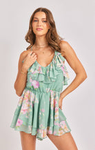 Sadie & Sage Desert Rose Sage Floral Ruffle Romper-Rompers & Jumpsuits-Sadie & Sage-Deja Nu Boutique, Women's Fashion Boutique in Lampasas, Texas