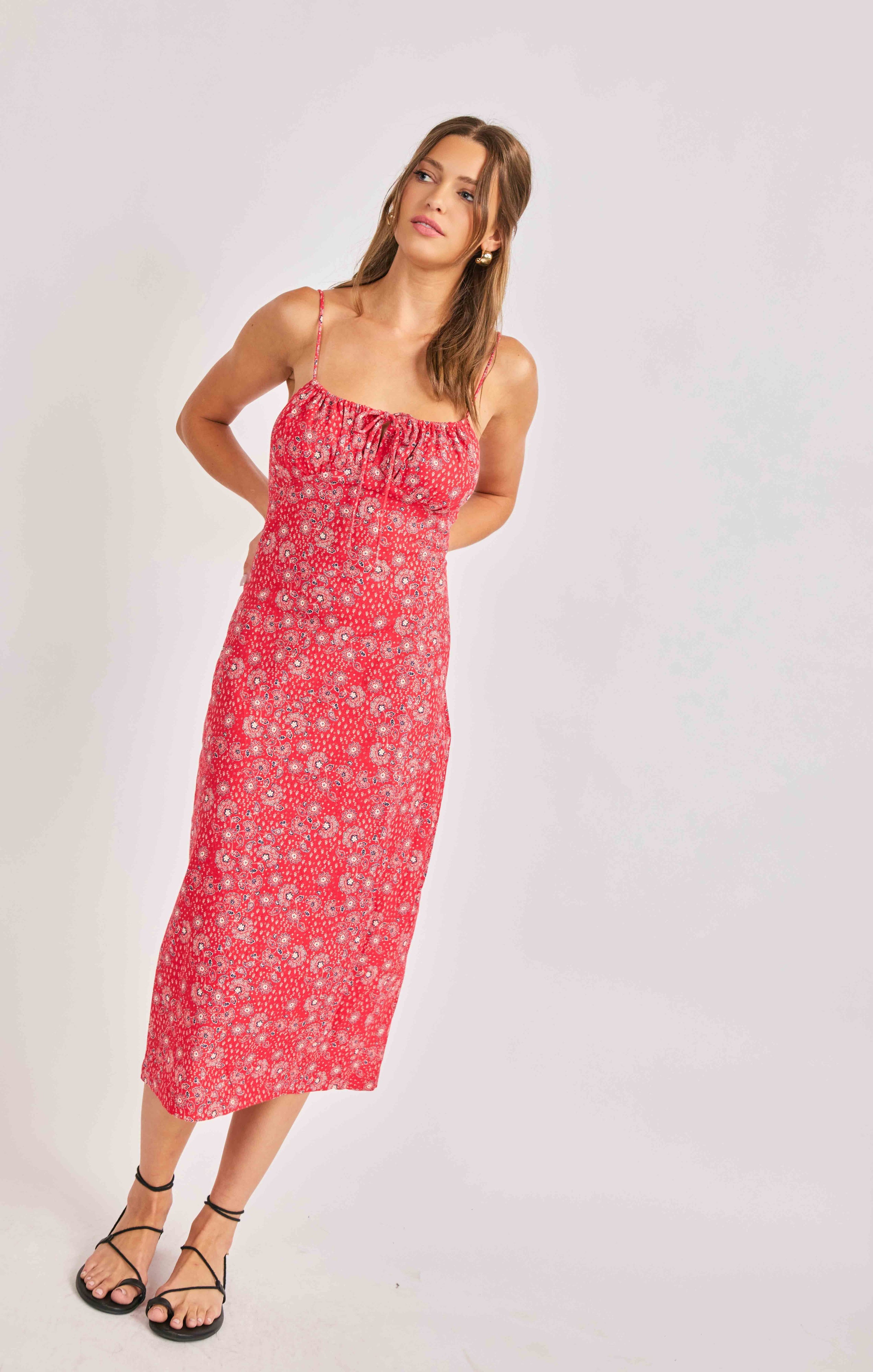 Sadie & Sage Firecracker Midi Dress – Red Multi-Midi Dresses-Sadie & Sage-Deja Nu Boutique, Women's Fashion Boutique in Lampasas, Texas
