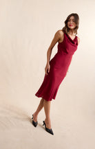 Sadie & Sage Inner Circle Cowl Neck Midi Dress in Red-Midi Dresses-Sadie & Sage-Deja Nu Boutique, Women's Fashion Boutique in Lampasas, Texas