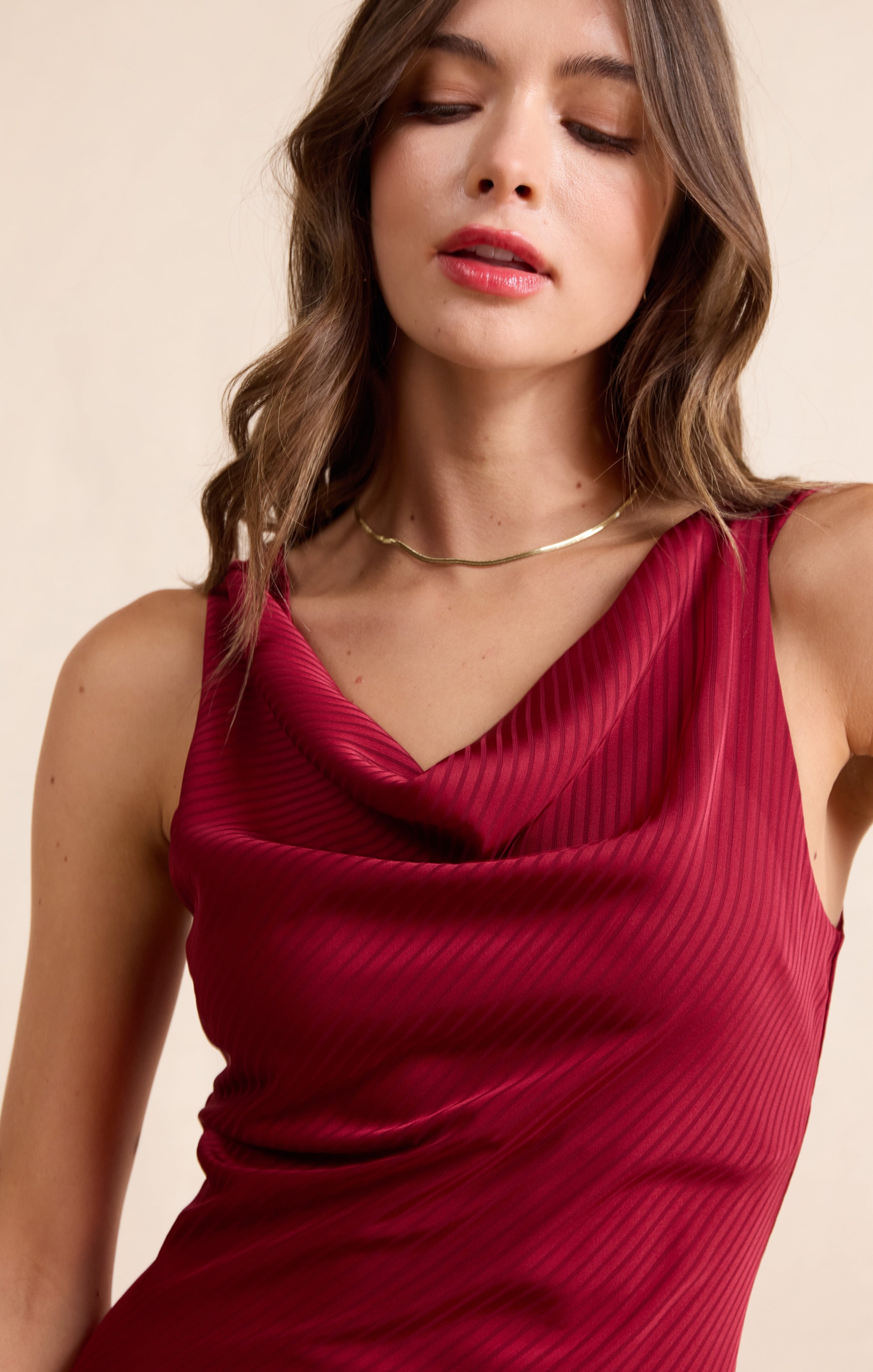 Sadie & Sage Inner Circle Cowl Neck Midi Dress in Red-Midi Dresses-Sadie & Sage-Deja Nu Boutique, Women's Fashion Boutique in Lampasas, Texas