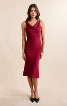 Sadie & Sage Inner Circle Cowl Neck Midi Dress in Red-Midi Dresses-Sadie & Sage-Deja Nu Boutique, Women's Fashion Boutique in Lampasas, Texas
