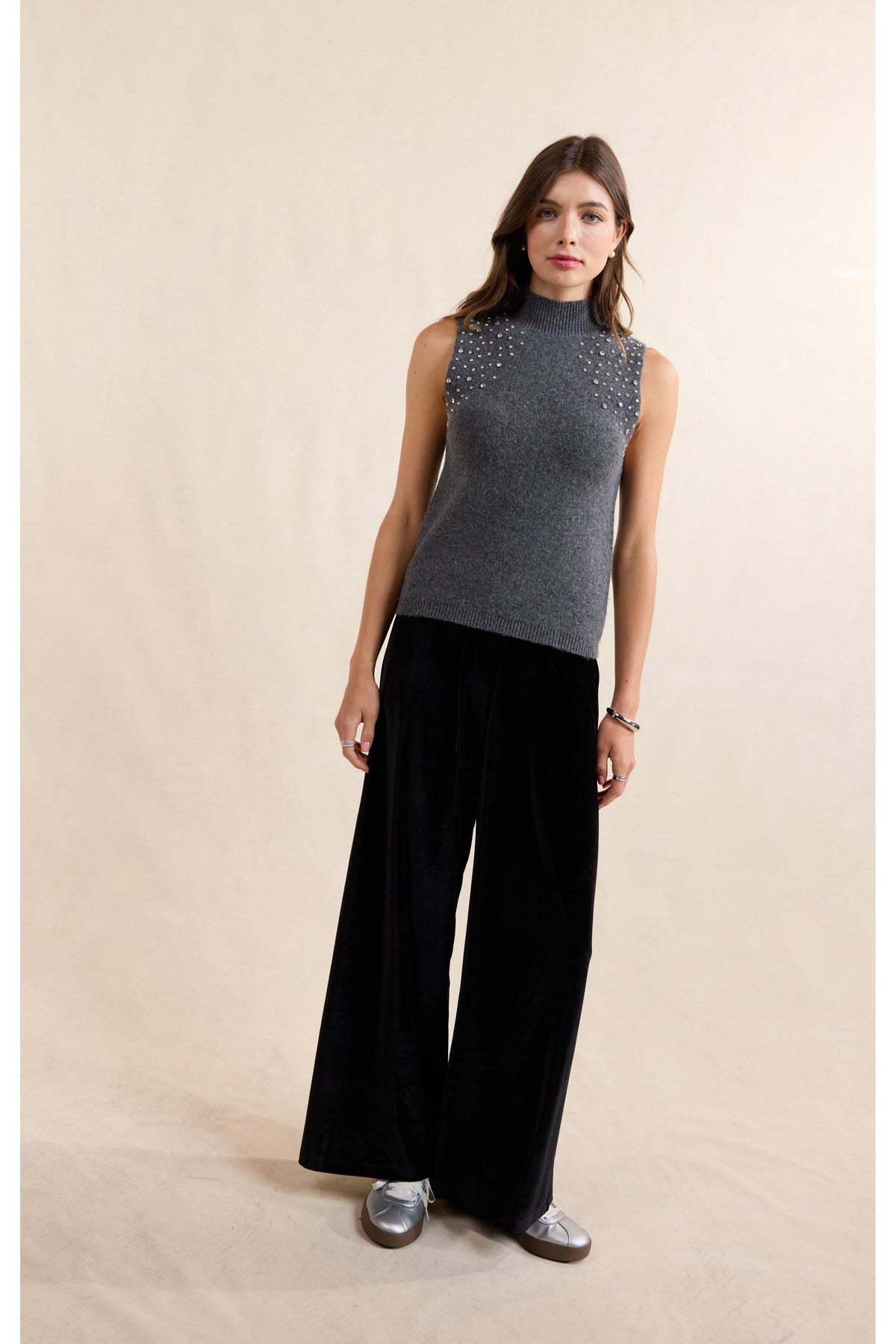 Sadie & Sage Shelby Embellished Sweater Vest in Charcoal-Vest-Sadie & Sage-Deja Nu Boutique, Women's Fashion Boutique in Lampasas, Texas