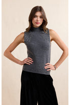 Sadie & Sage Shelby Embellished Sweater Vest in Charcoal-Vest-Sadie & Sage-Deja Nu Boutique, Women's Fashion Boutique in Lampasas, Texas
