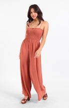 Sadie & Sage Sugarloaf Stripe Jumpsuit - Mahogany White-Rompers & Jumpsuits-Sadie & Sage-Deja Nu Boutique, Women's Fashion Boutique in Lampasas, Texas