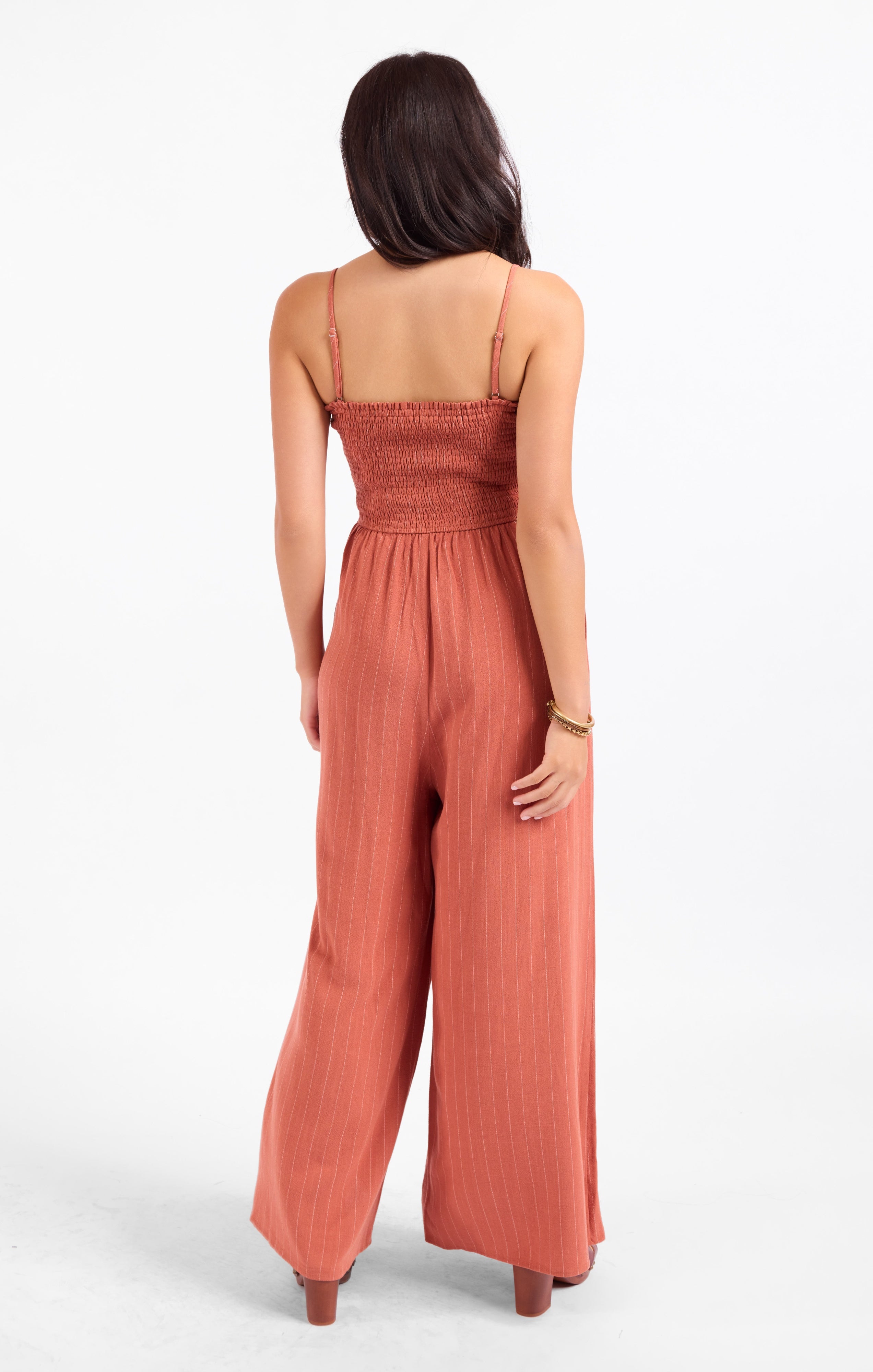 Sadie & Sage Sugarloaf Stripe Jumpsuit - Mahogany White-Rompers & Jumpsuits-Sadie & Sage-Deja Nu Boutique, Women's Fashion Boutique in Lampasas, Texas