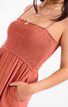 Sadie & Sage Sugarloaf Stripe Jumpsuit - Mahogany White-Rompers & Jumpsuits-Sadie & Sage-Deja Nu Boutique, Women's Fashion Boutique in Lampasas, Texas