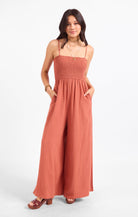 Sadie & Sage Sugarloaf Stripe Jumpsuit - Mahogany White-Rompers & Jumpsuits-Sadie & Sage-Deja Nu Boutique, Women's Fashion Boutique in Lampasas, Texas