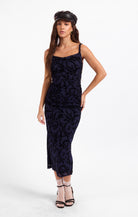 Sage The Label Begonia Ruched Midi Dress in Navy/Black-Midi Dresses-Sage The Label-Deja Nu Boutique, Women's Fashion Boutique in Lampasas, Texas