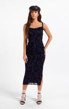 Sage The Label Begonia Ruched Midi Dress in Navy/Black-Midi Dresses-Sage The Label-Deja Nu Boutique, Women's Fashion Boutique in Lampasas, Texas
