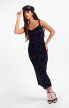 Sage The Label Begonia Ruched Midi Dress in Navy/Black-Midi Dresses-Sage The Label-Deja Nu Boutique, Women's Fashion Boutique in Lampasas, Texas