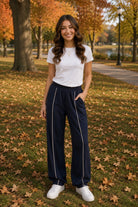 Sage the Label Bike Ride Joggers in Navy Ivory-Joggers-Sage The Label-Deja Nu Boutique, Women's Fashion Boutique in Lampasas, Texas