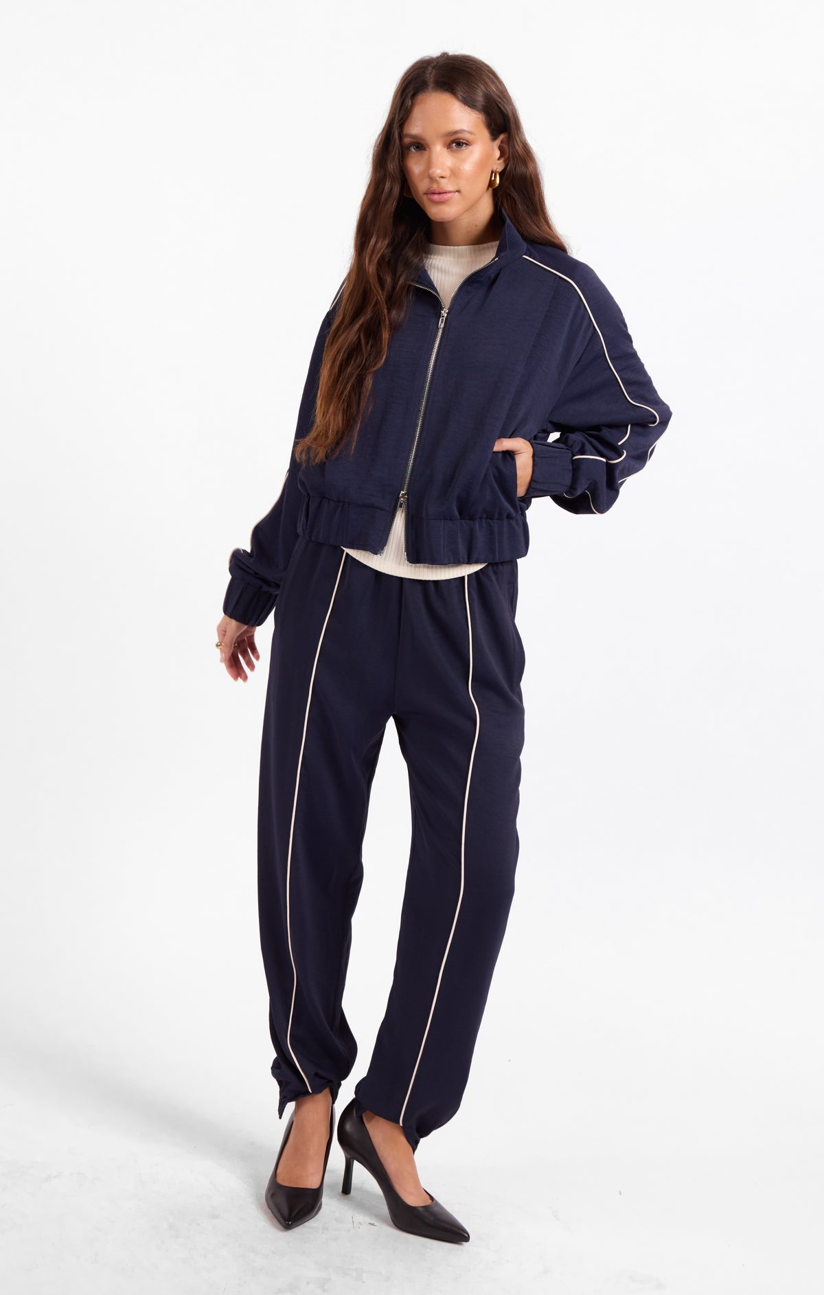 Sage the Label Bike Ride Joggers in Navy Ivory-Joggers-Sage The Label-Deja Nu Boutique, Women's Fashion Boutique in Lampasas, Texas