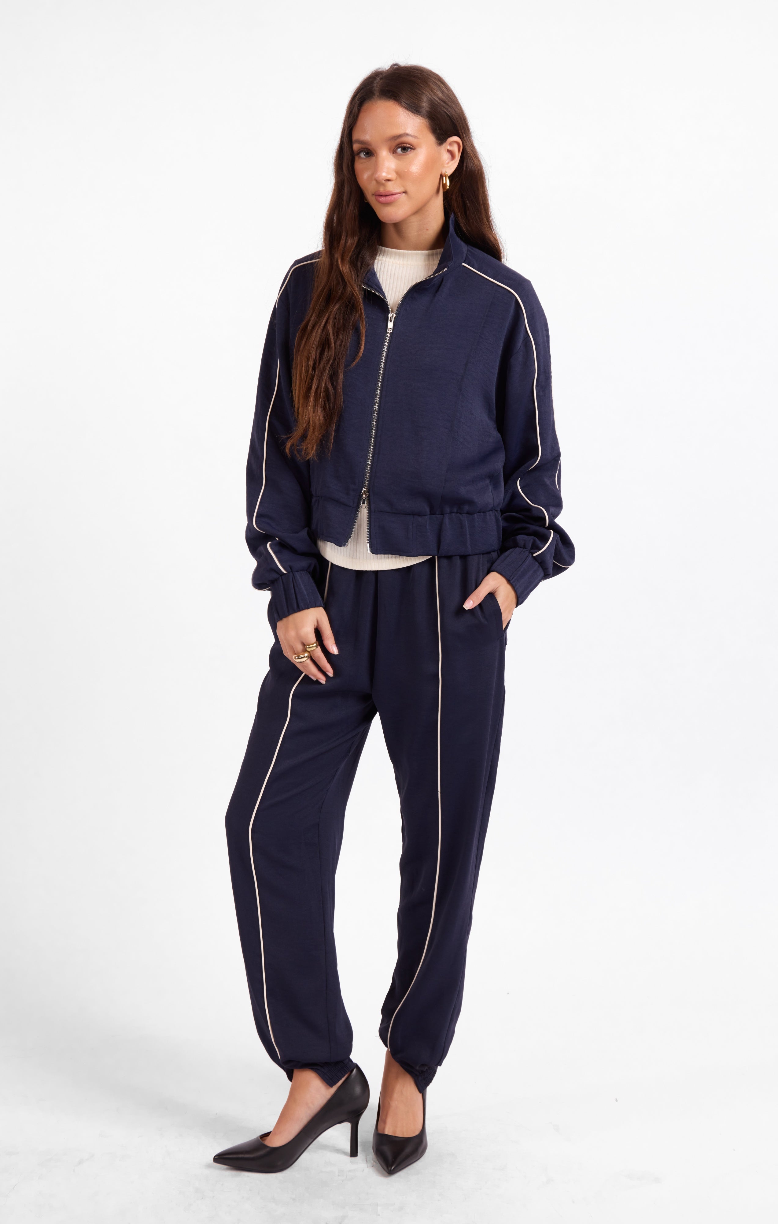 Sage the Label Bike Ride Joggers in Navy Ivory-Joggers-Sage The Label-Deja Nu Boutique, Women's Fashion Boutique in Lampasas, Texas