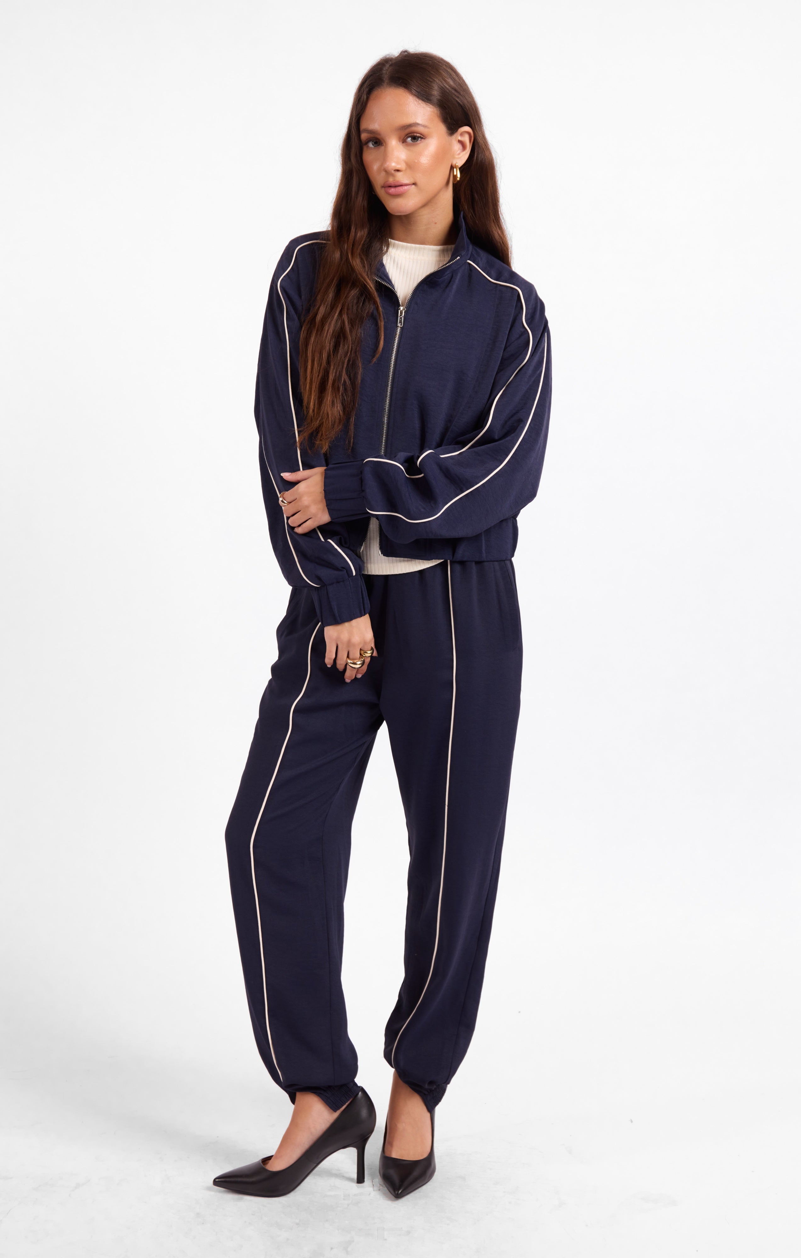 Sage the Label Bike Ride Joggers in Navy Ivory-Joggers-Sage The Label-Deja Nu Boutique, Women's Fashion Boutique in Lampasas, Texas