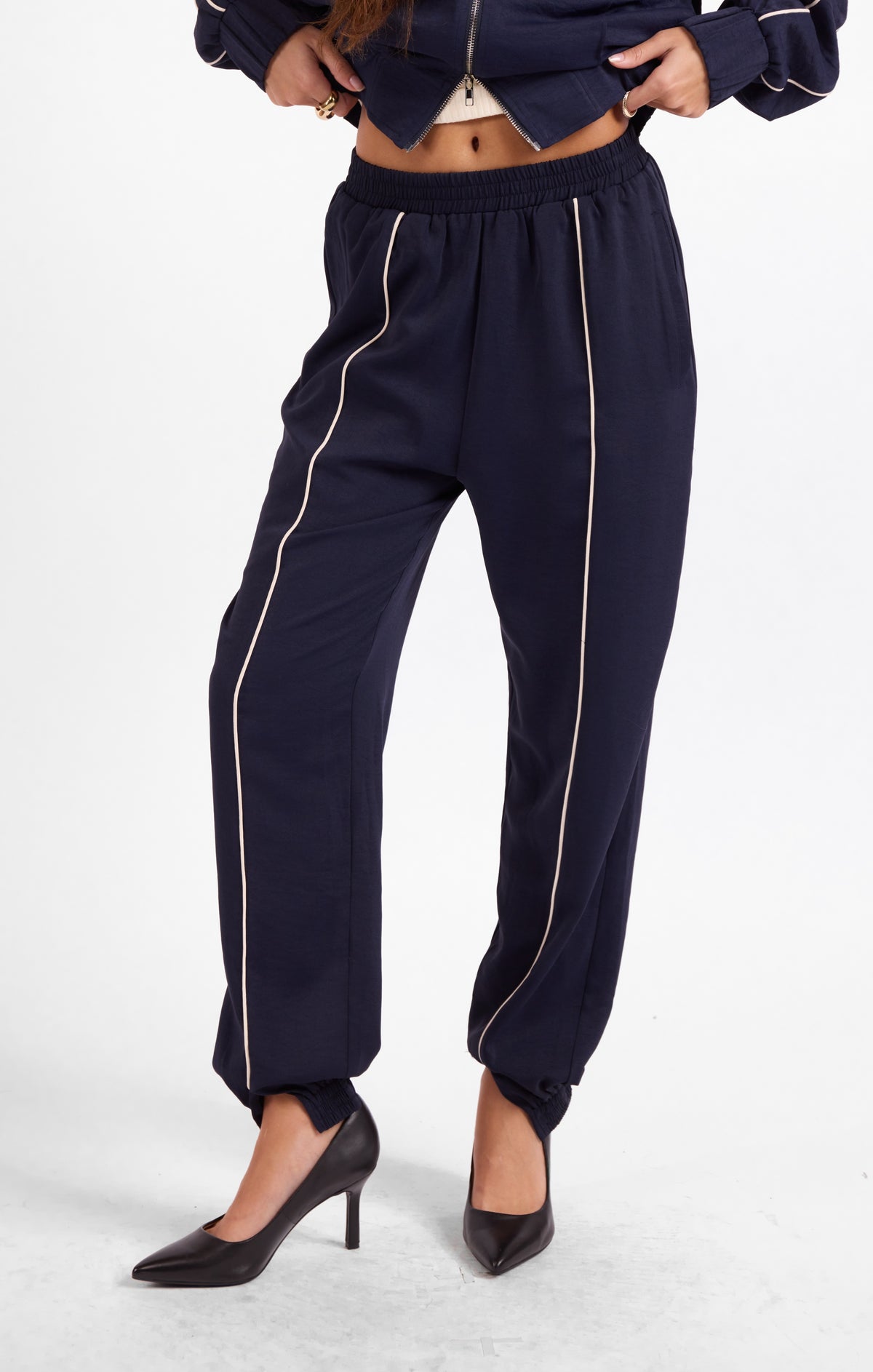 Sage the Label Bike Ride Joggers in Navy Ivory-Joggers-Sage The Label-Deja Nu Boutique, Women's Fashion Boutique in Lampasas, Texas